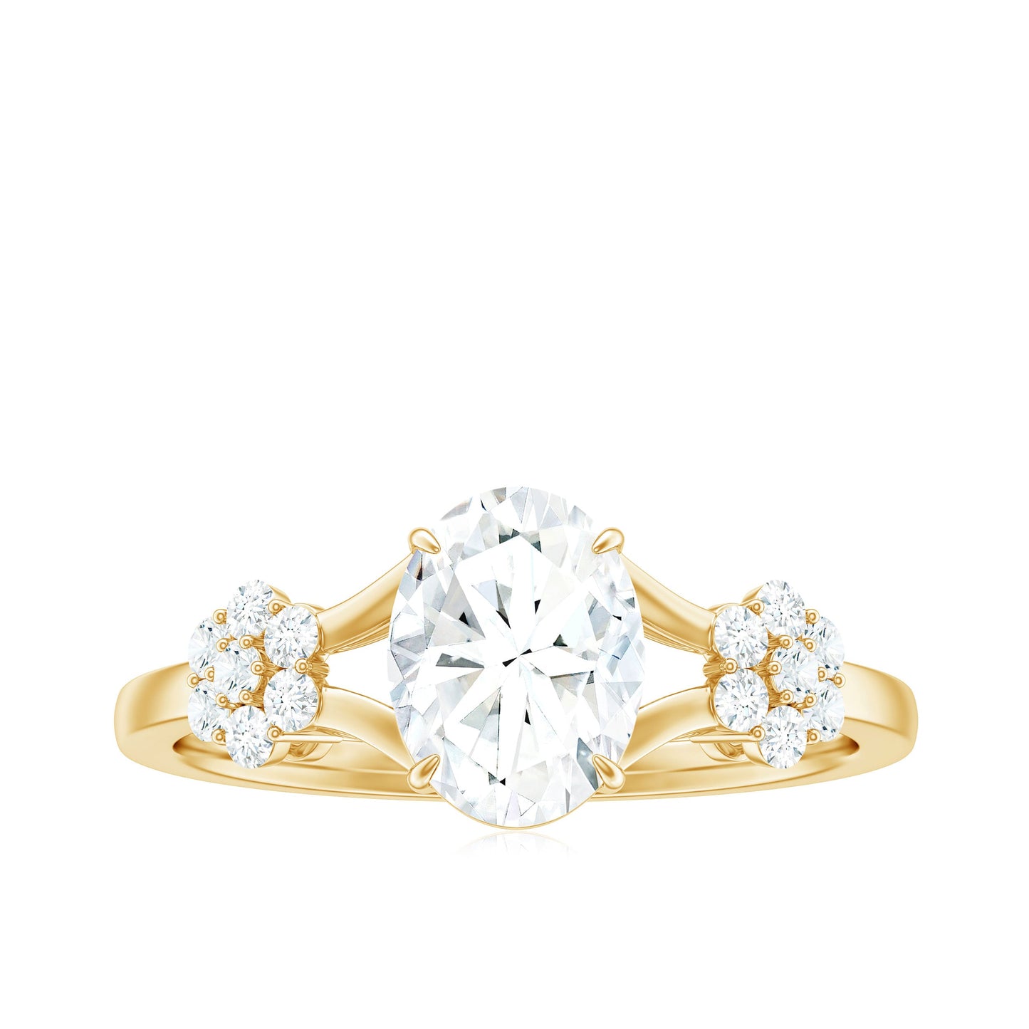 Oval Cut Moissanite Flower Engagement Ring in Split Shank