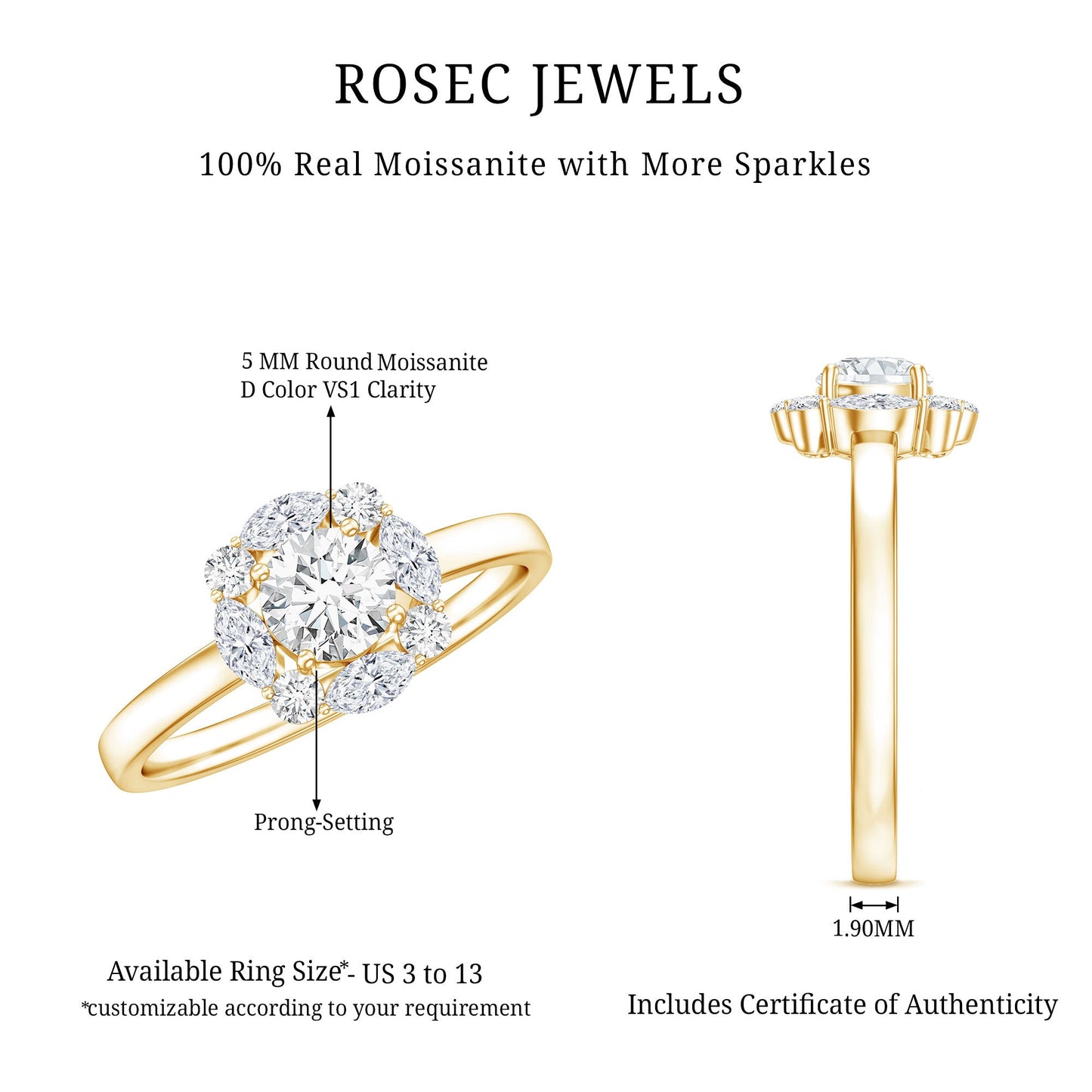 Round Moissanite Halo Engagement Ring for Women