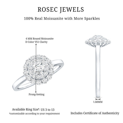 Certified Round Moissanite Double Halo Engagement Ring