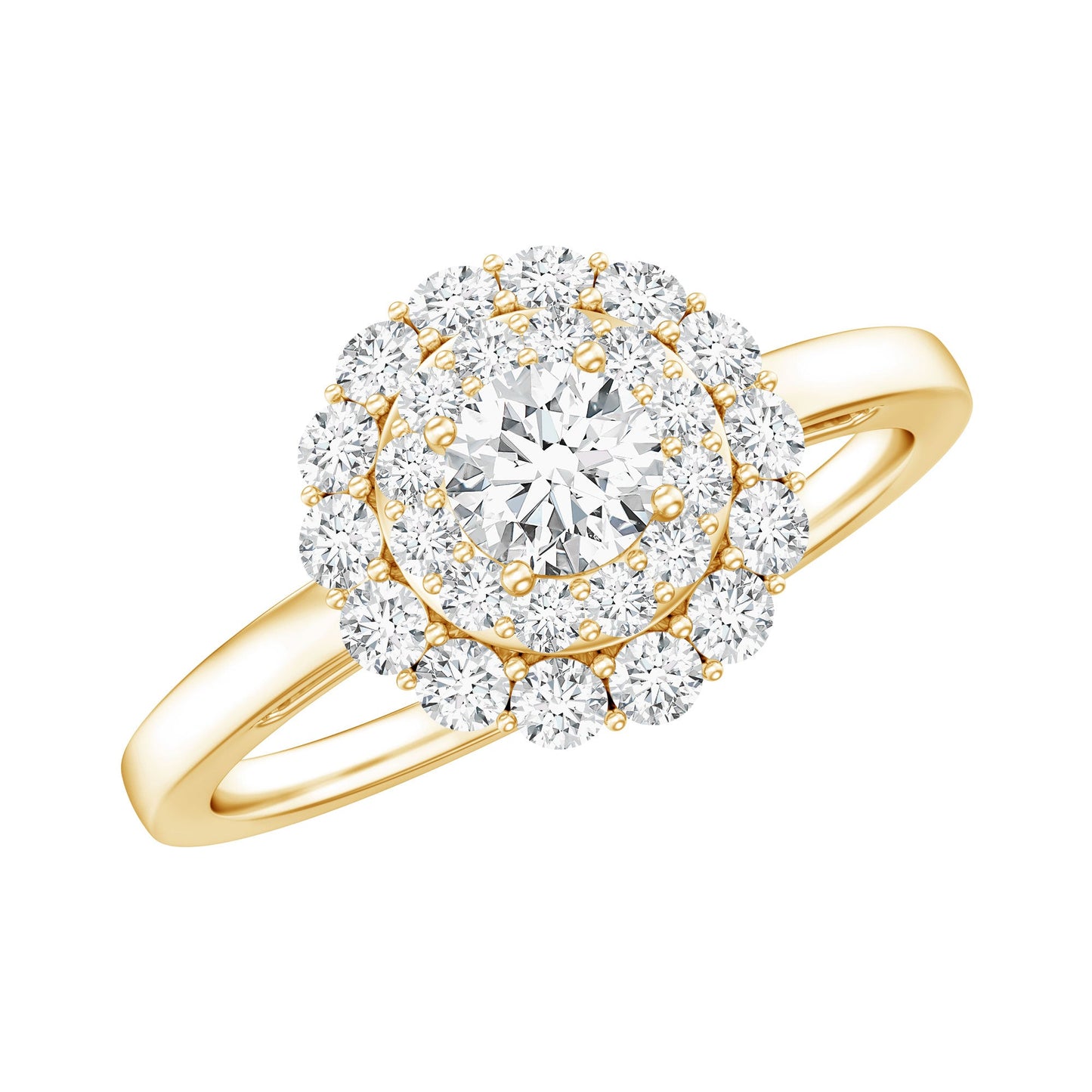 Certified Round Moissanite Double Halo Engagement Ring