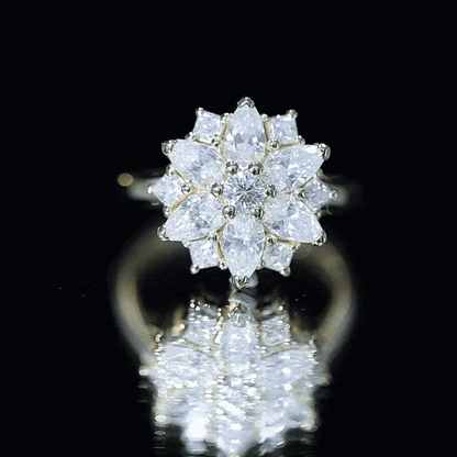 Womens Moissanite Flower Engagement Ring with Certificate