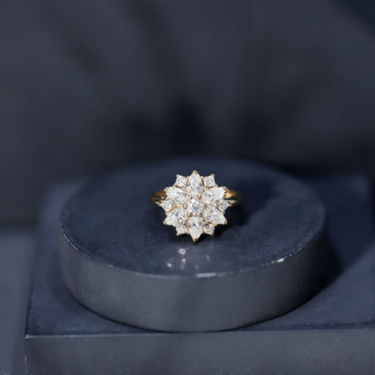 Womens Moissanite Flower Engagement Ring with Certificate