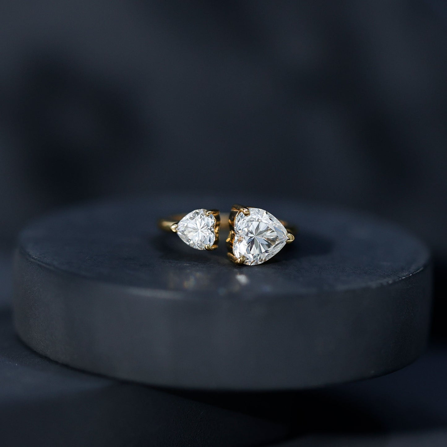 Heart Shape Moissanite Two Stone Cuff Ring