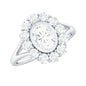 Oval Cut Moissanite Halo Engagement Ring with Split Shank