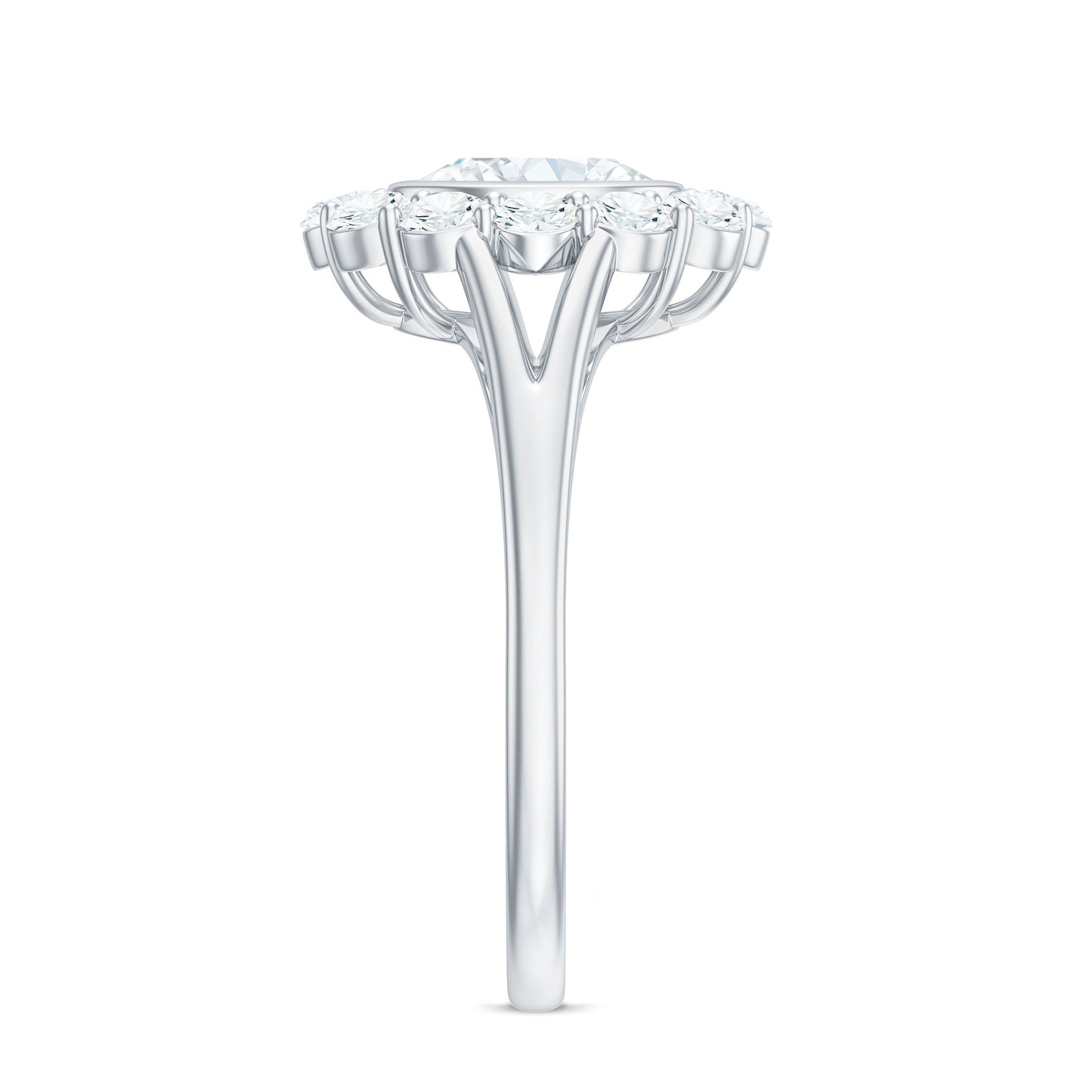 Oval Cut Moissanite Halo Engagement Ring with Split Shank