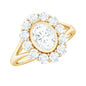 Oval Cut Moissanite Halo Engagement Ring with Split Shank