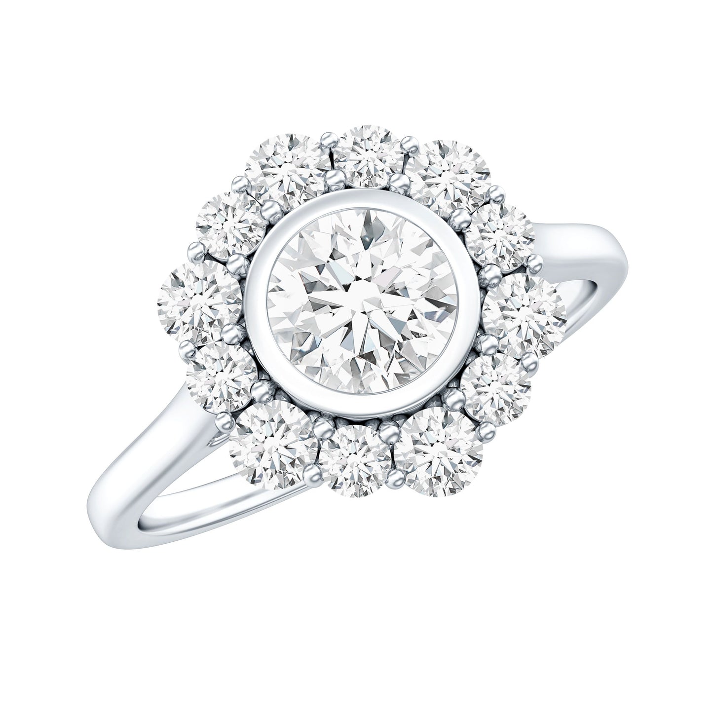 Round Moissanite Statement Engagement Ring with Halo