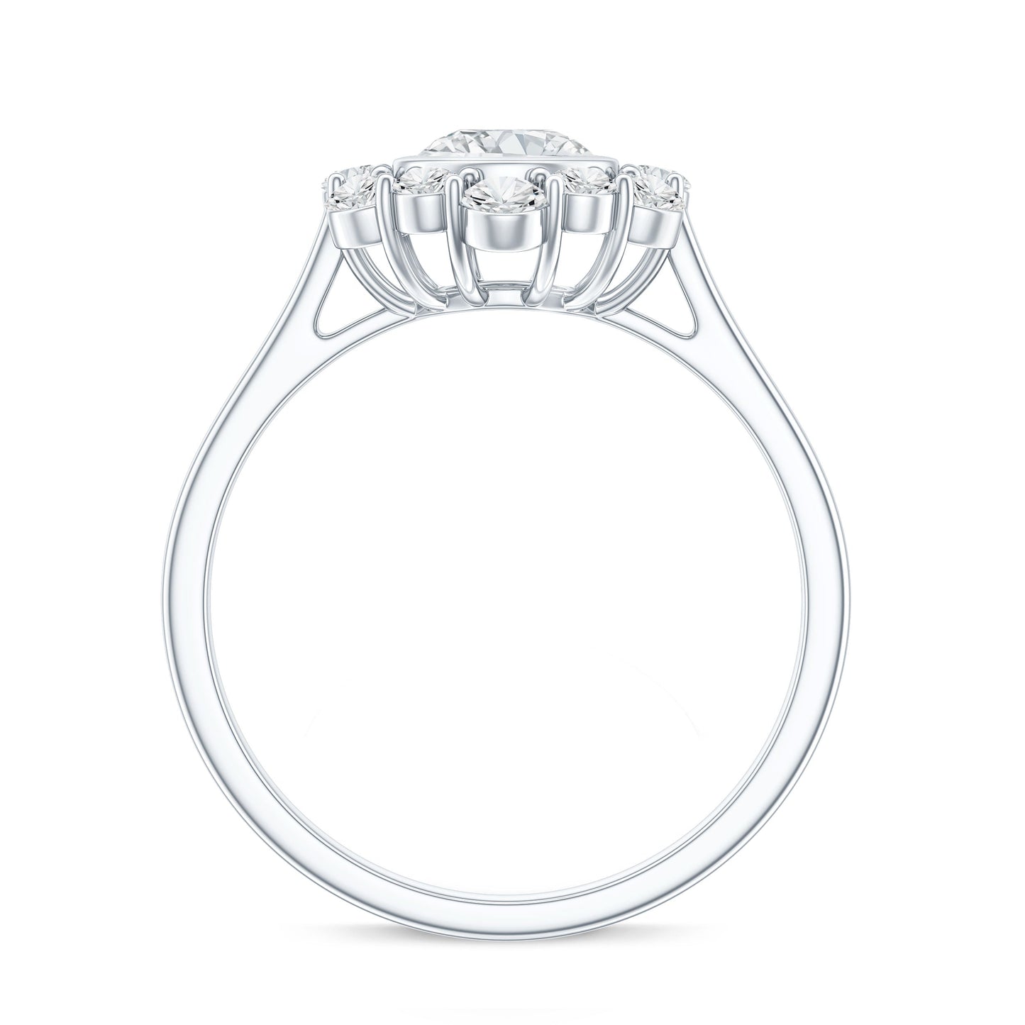 Round Moissanite Statement Engagement Ring with Halo
