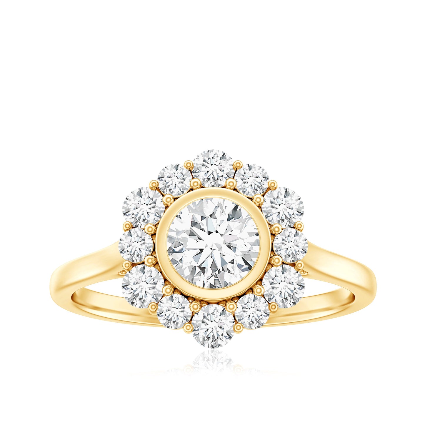 Round Moissanite Statement Engagement Ring with Halo
