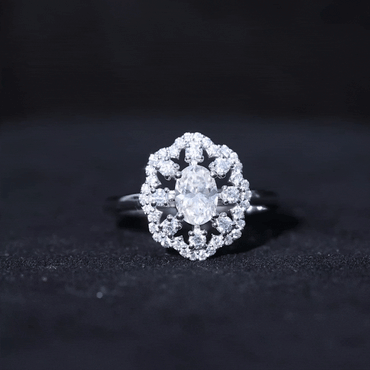 Oval Shaped Moissanite Flower Engagement Ring