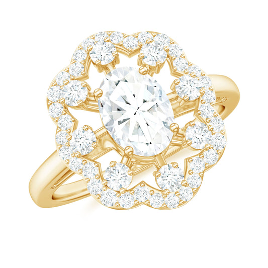 Oval Shaped Moissanite Flower Engagement Ring