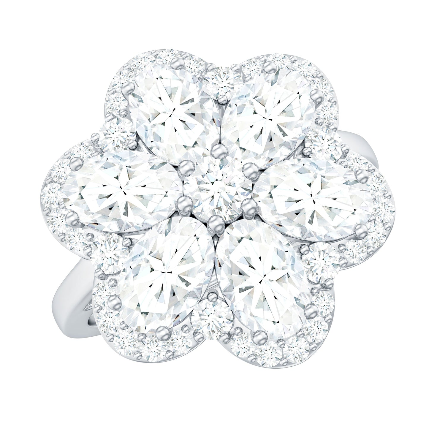 Certified Moissanite Huge Flower Engagement Ring