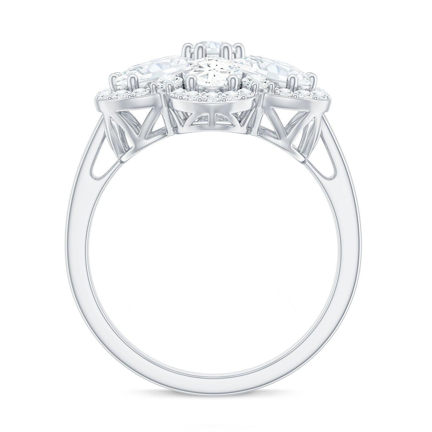Certified Moissanite Huge Flower Engagement Ring