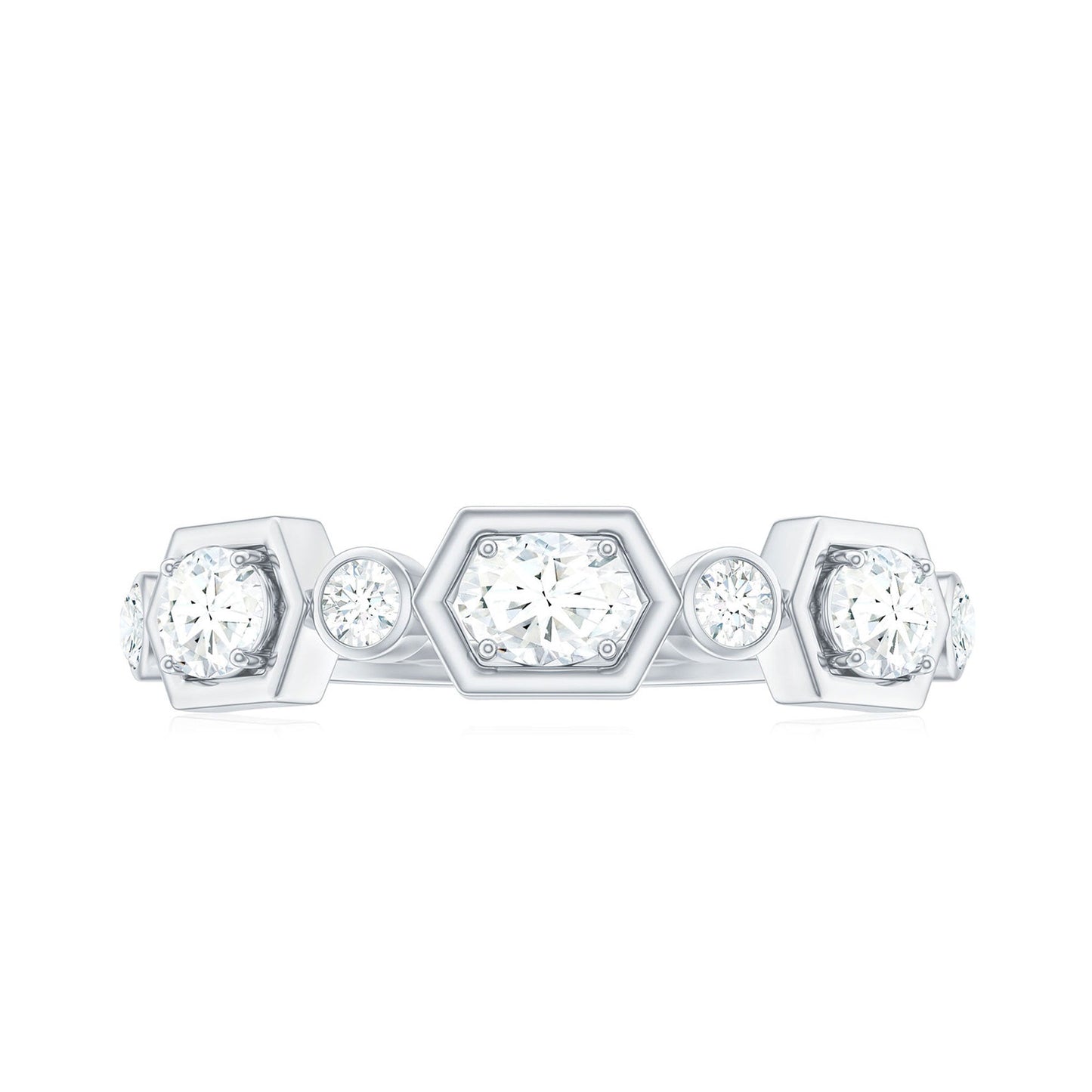 Oval and Round Certified Moissanite Half Eternity Ring