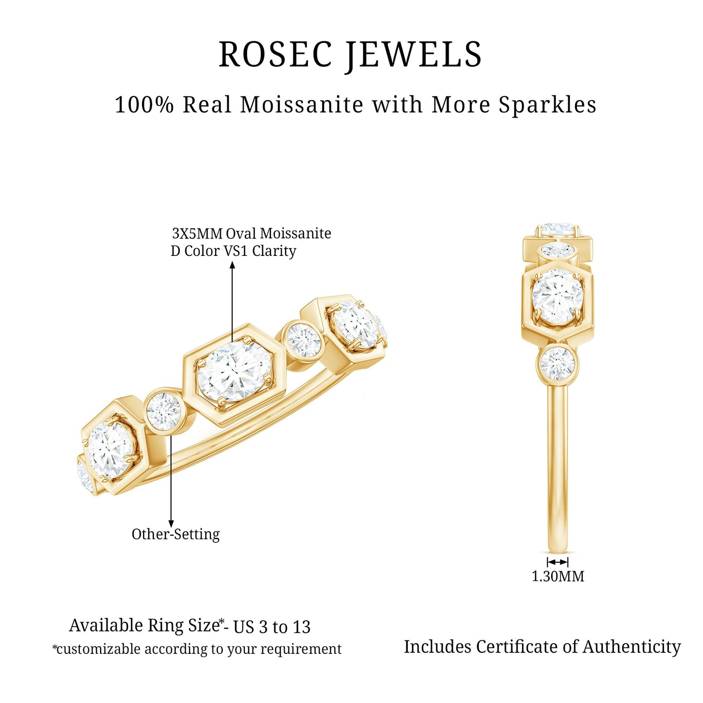 Oval and Round Certified Moissanite Half Eternity Ring
