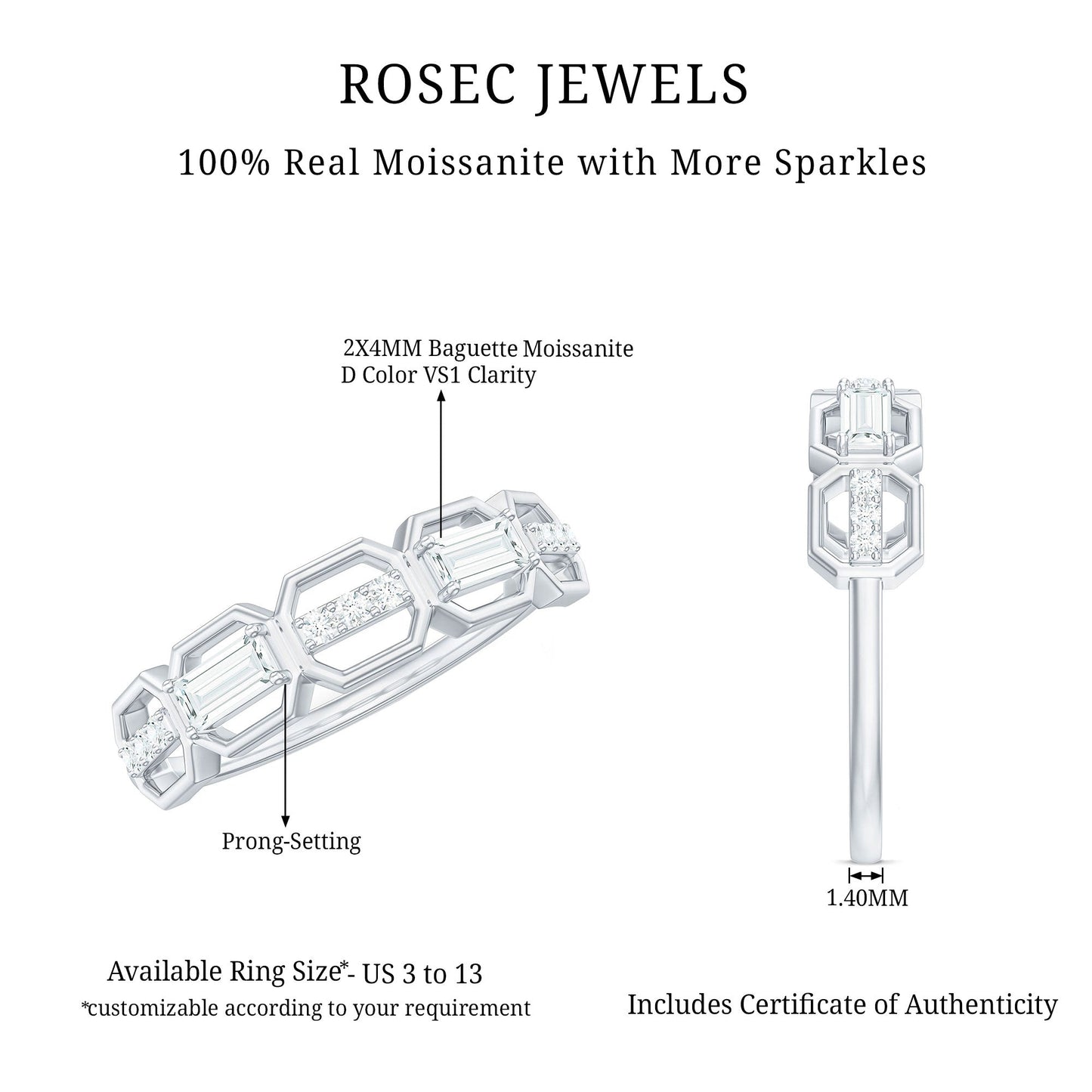 Certified Moissanite Geometric Half Eternity Ring
