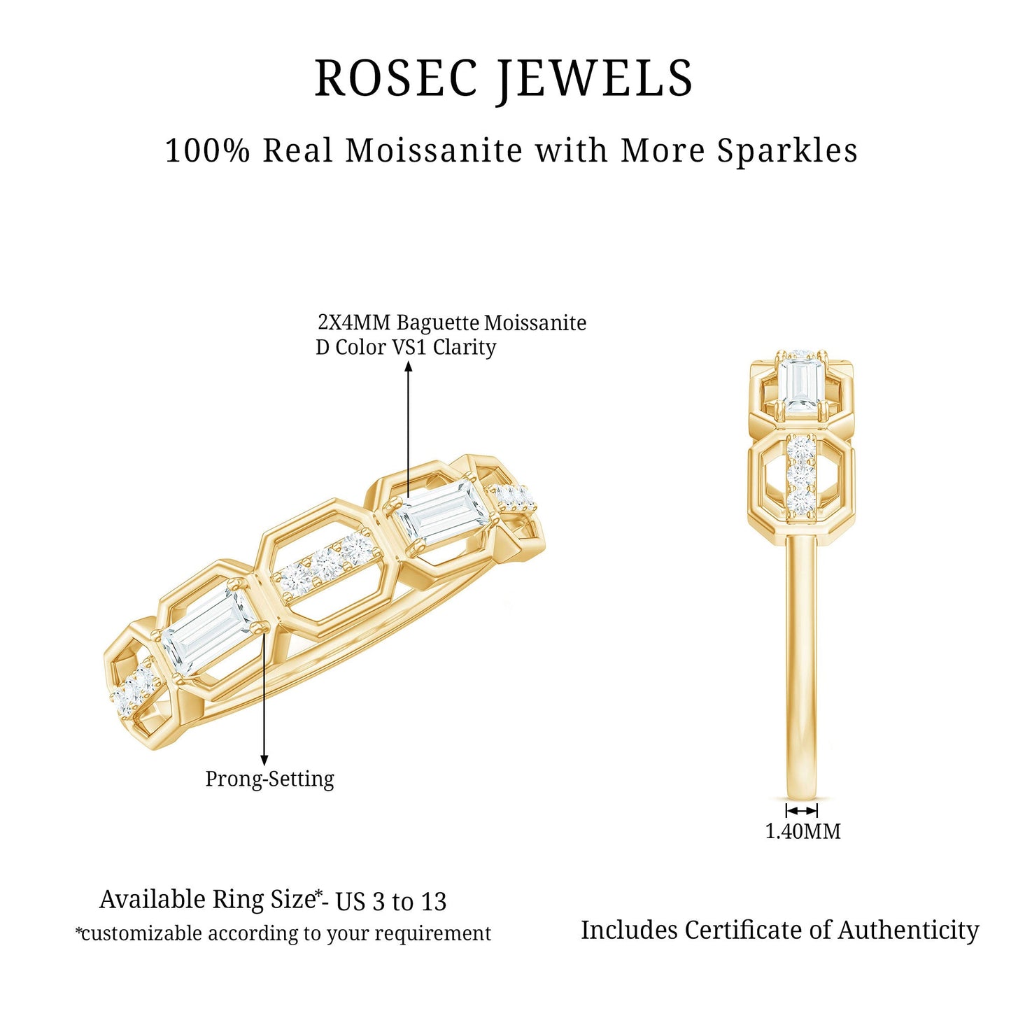 Certified Moissanite Geometric Half Eternity Ring