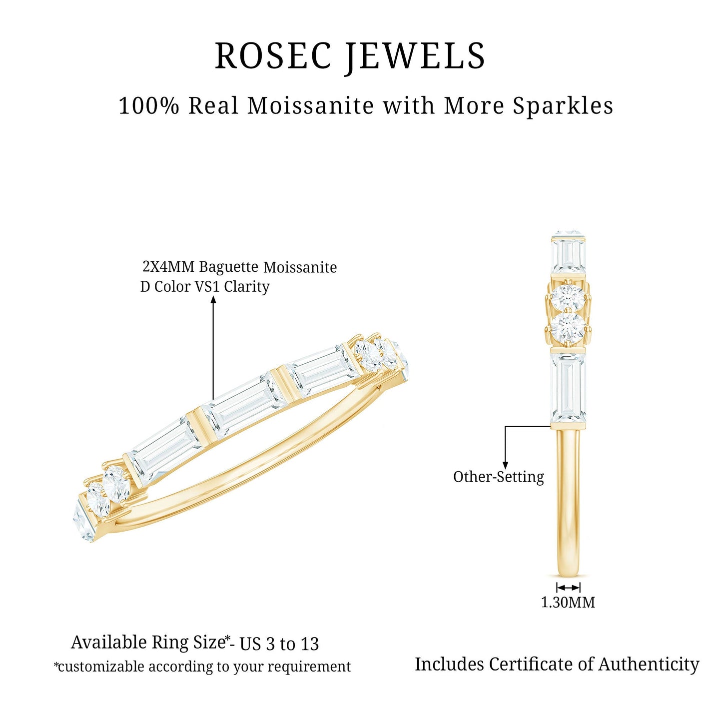 Baguette Cut Moissanite Minimalist Half Eternity Ring