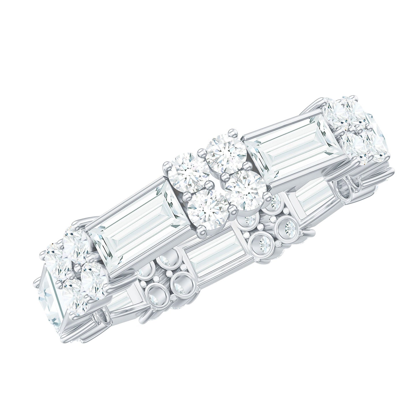 Moissanite Round and Baguette Wedding Band