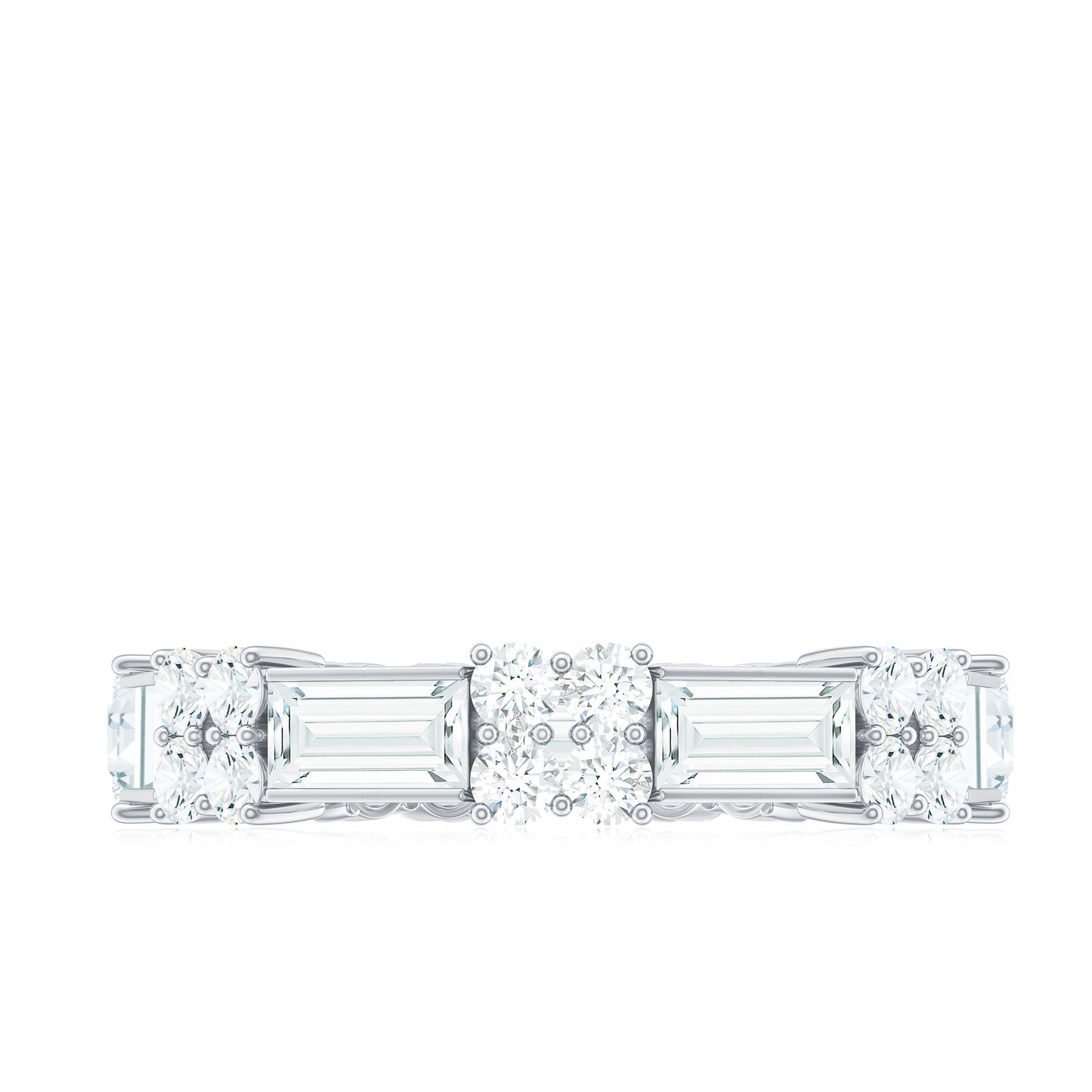 Moissanite Round and Baguette Wedding Band