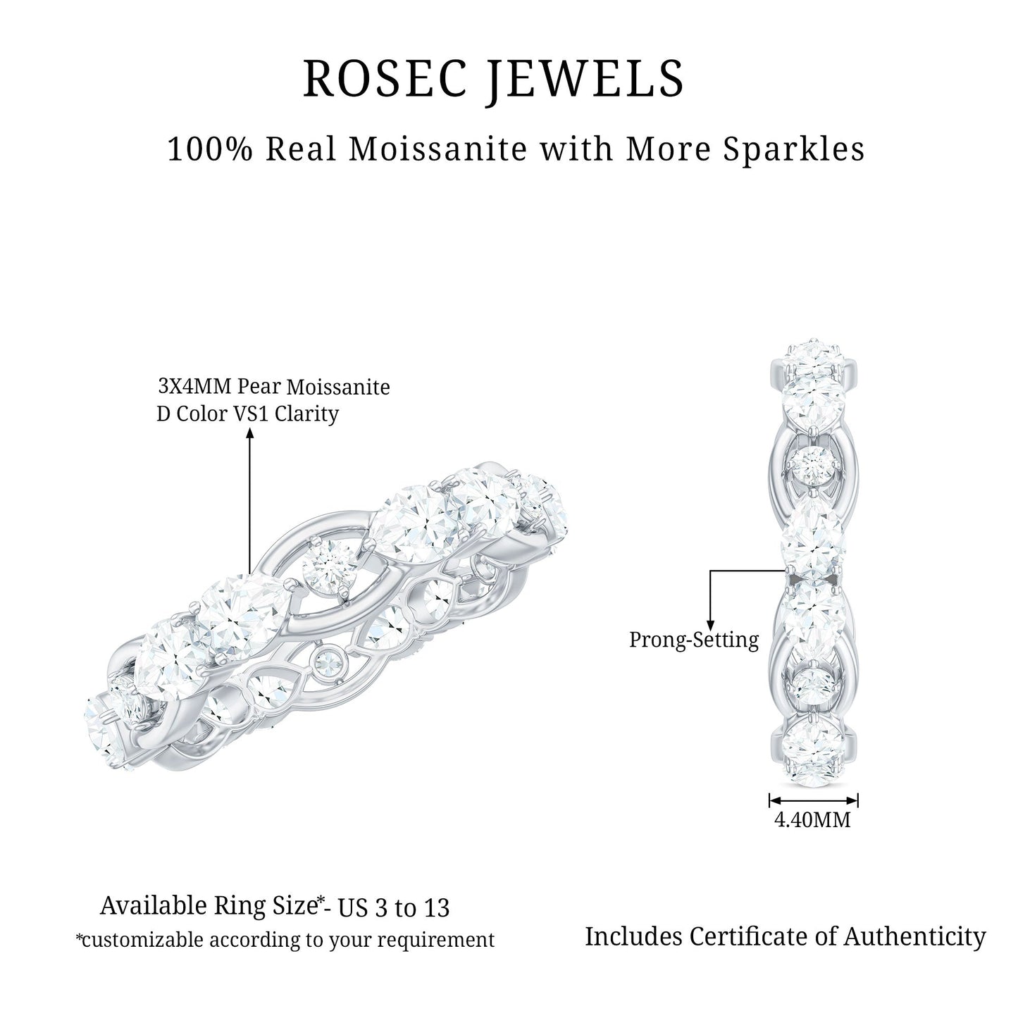 Certified Moissanite Designer Wedding Band