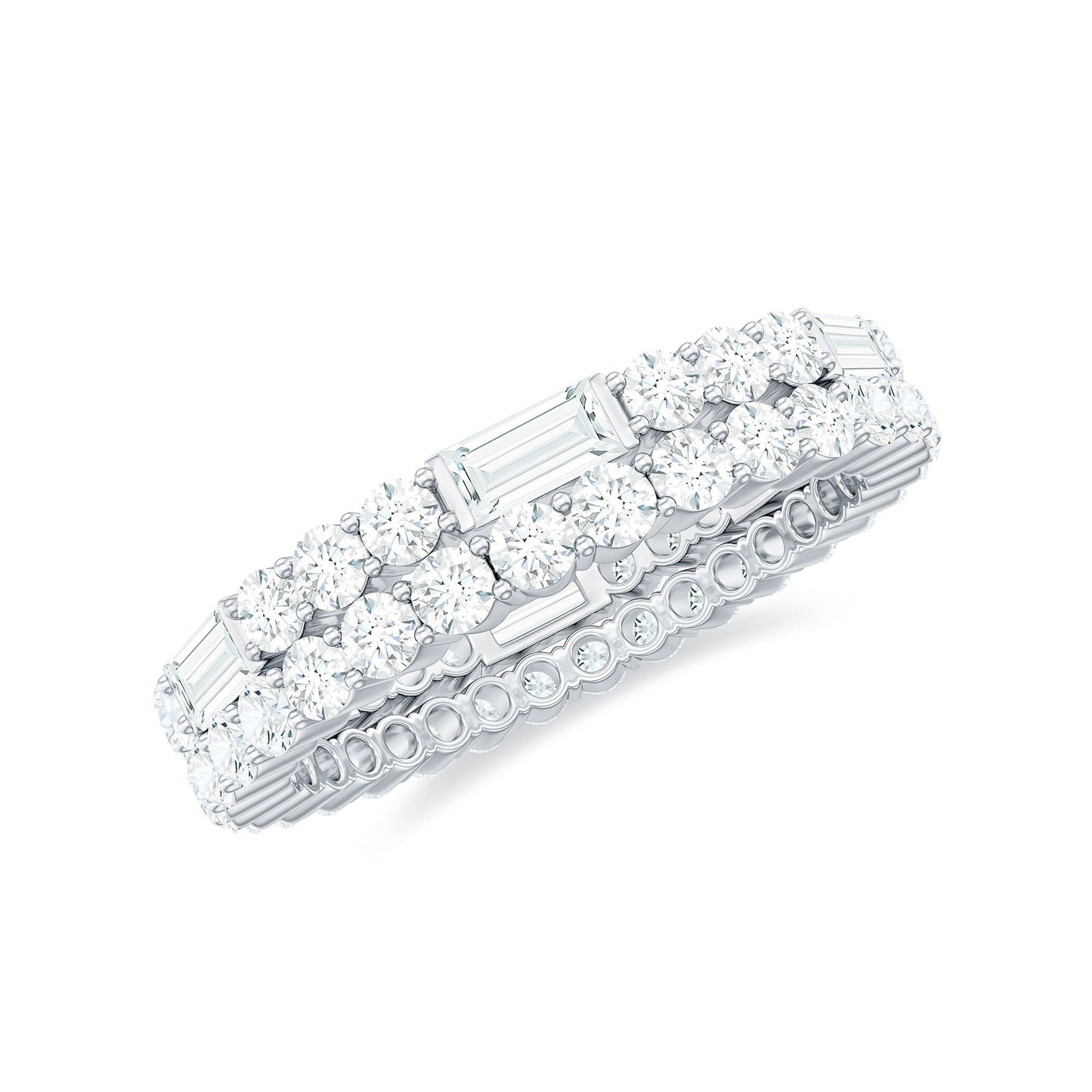 Certified Moissanite Two Row Wedding Band Ring
