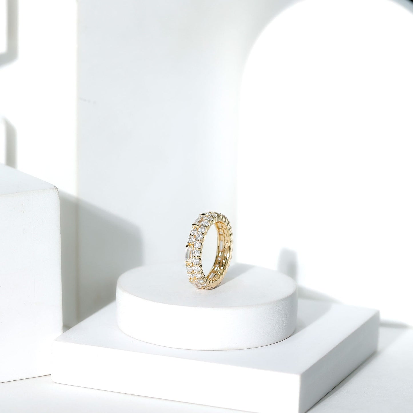 Certified Moissanite Two Row Wedding Band Ring