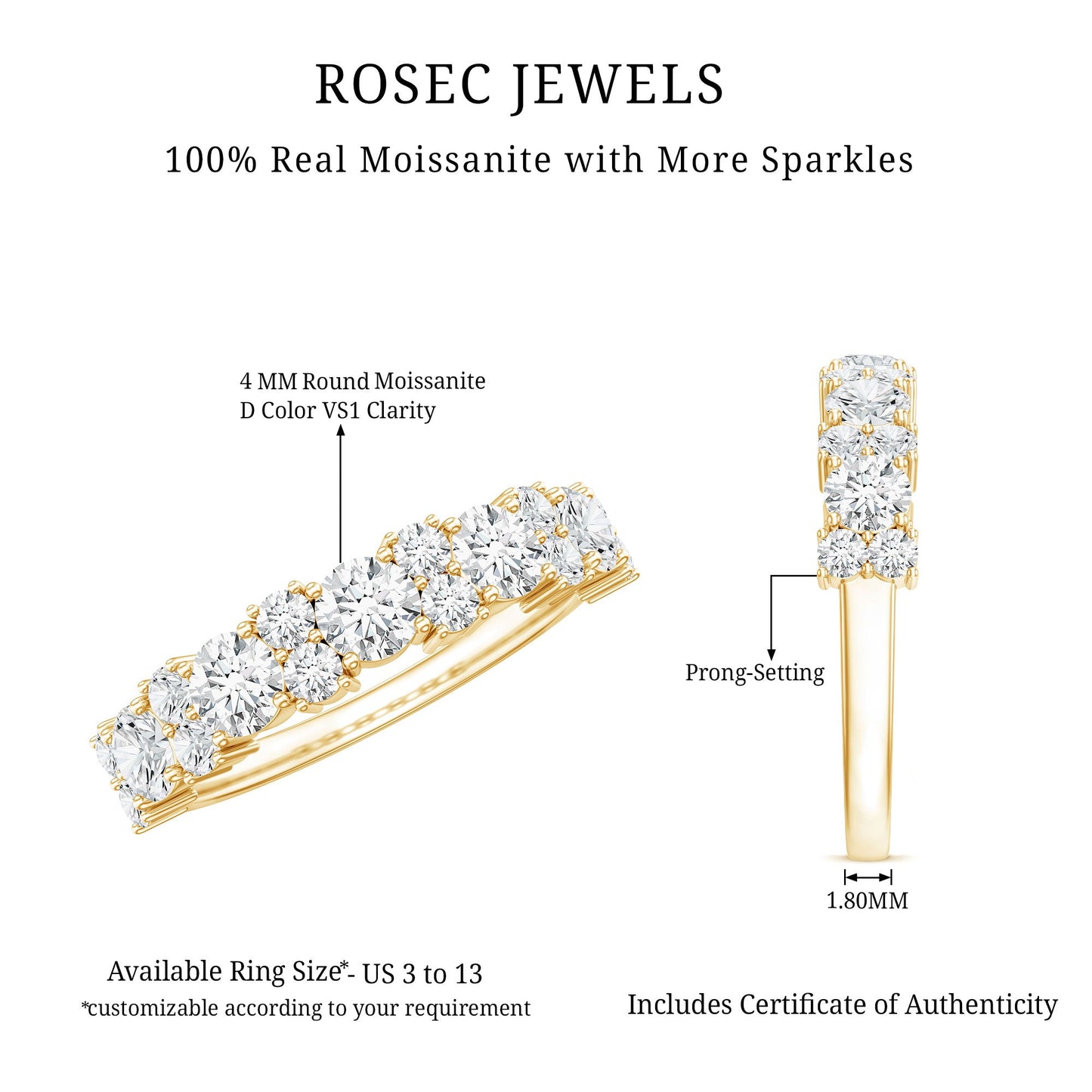 Moissanite Half Eternity Wedding Band with Certificate