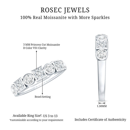 Alternate Bezel Set Moissanite Half Eternity Band Ring