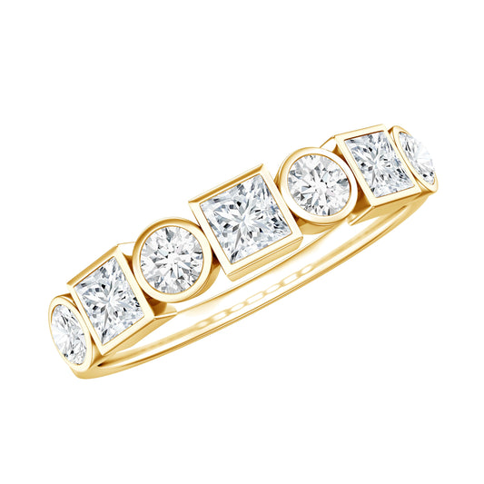 Alternate Bezel Set Moissanite Half Eternity Band Ring
