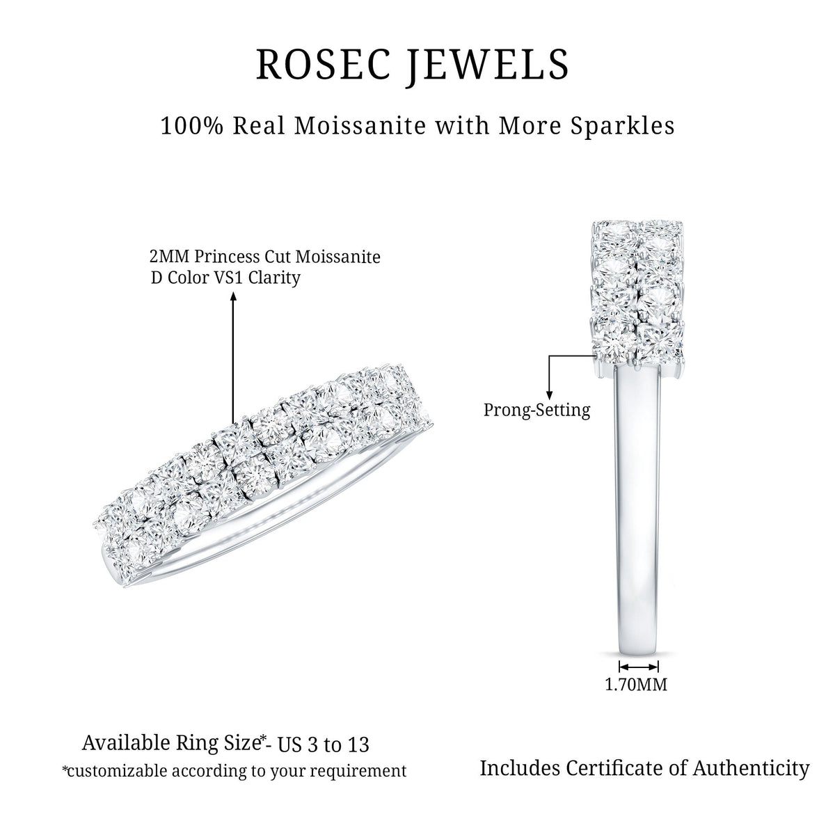 Double Row Moissanite Eternity Wedding Band