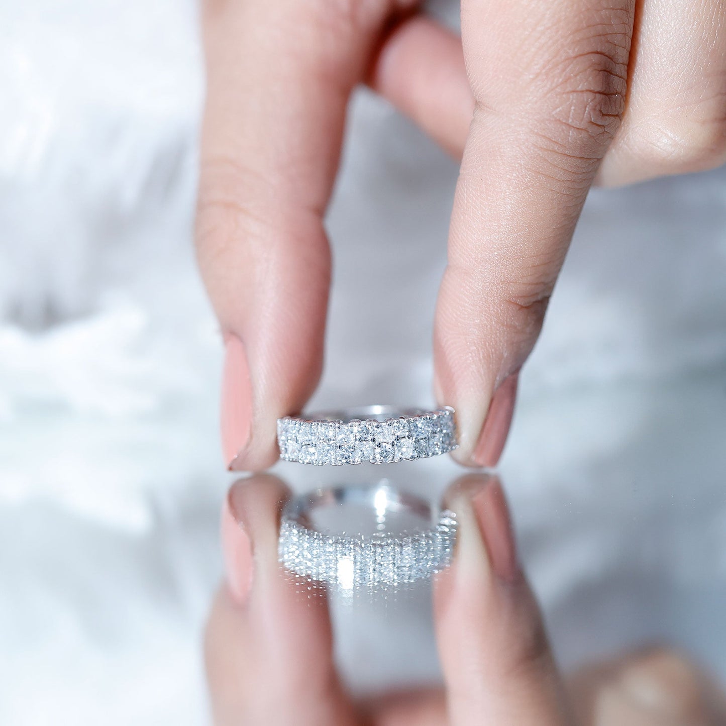 Double Row Moissanite Eternity Wedding Band