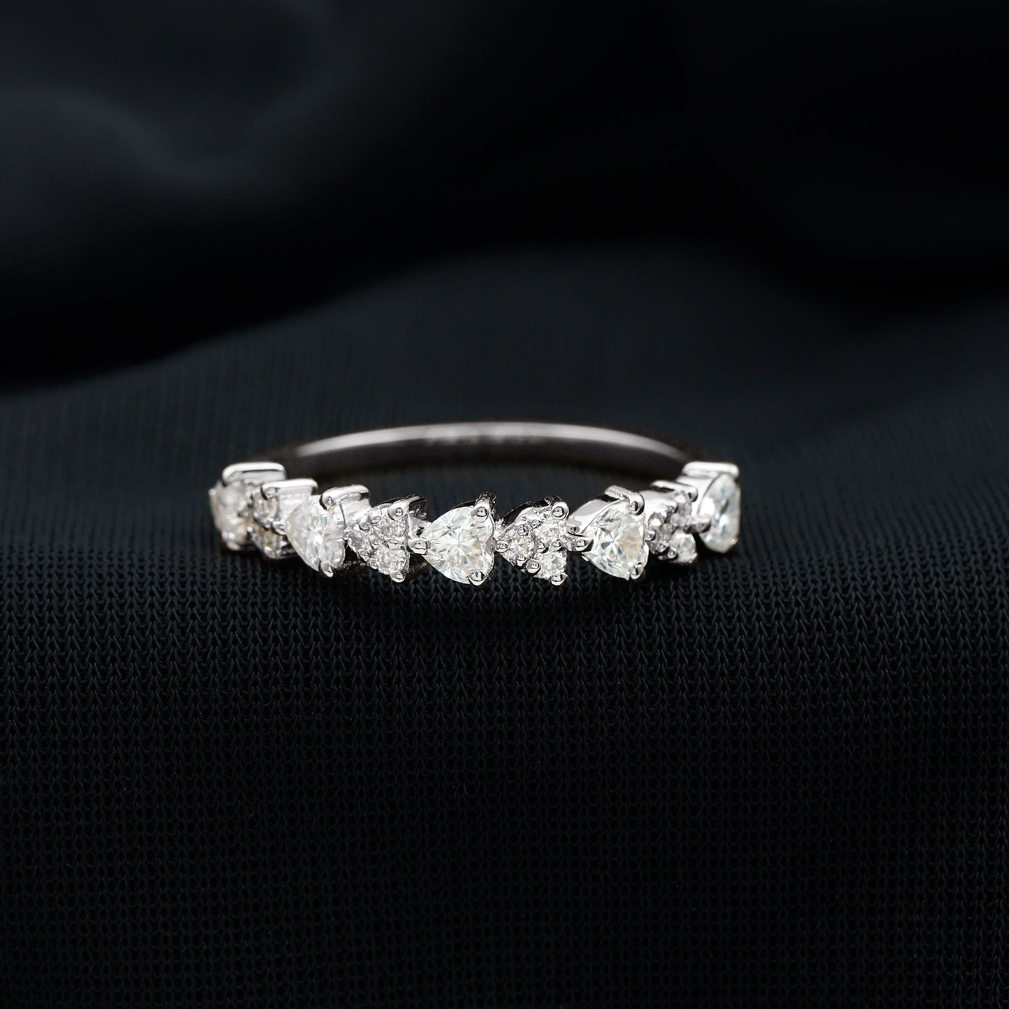 Heart Shaped Moissanite Half Eternity Band Ring