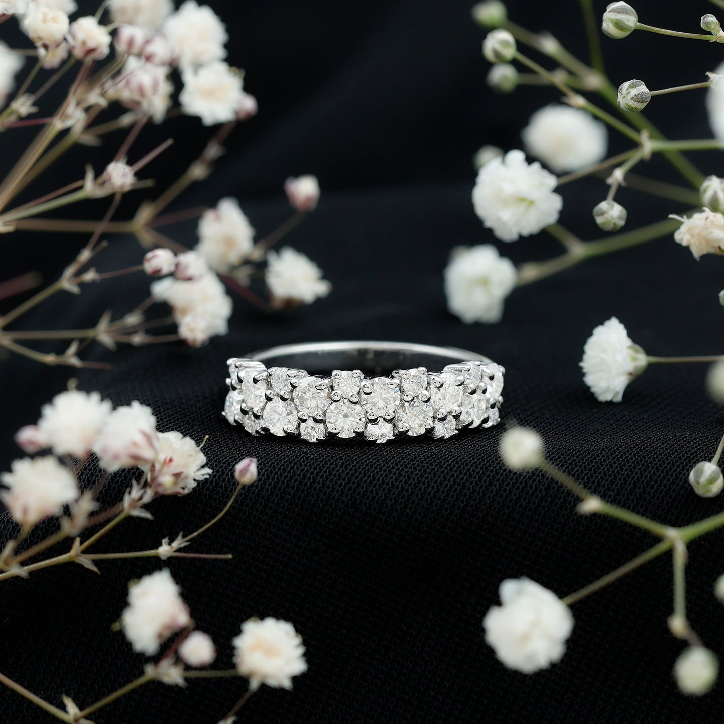 Cluster Moissanite Half Eternity Wedding Band For Her