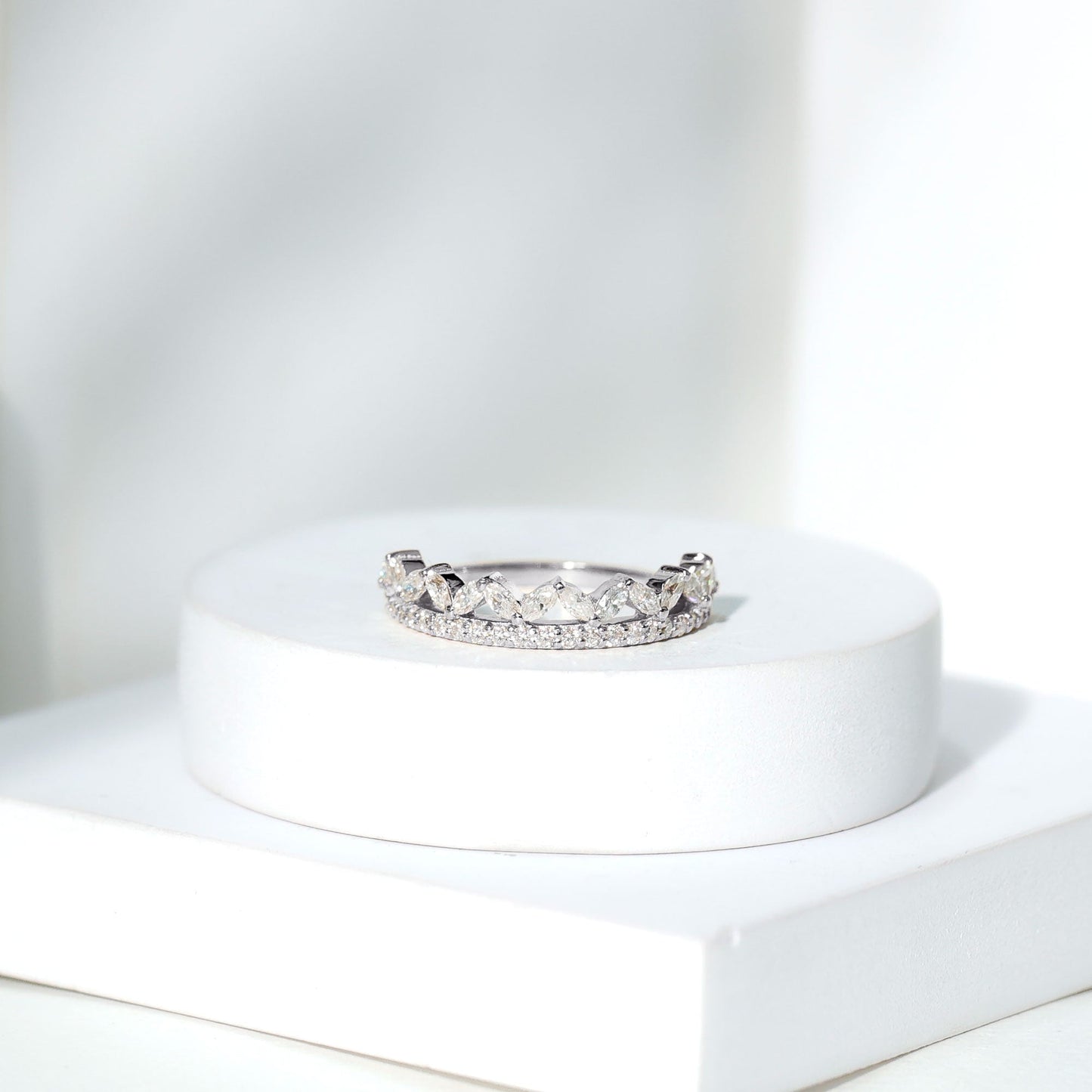Certified Moissanite Half Eternity Wedding Band in Crown Style