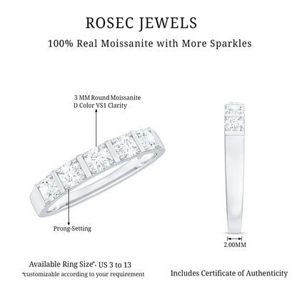 Round Cut Certified Moissanite Five Stone Anniversary Band for Men