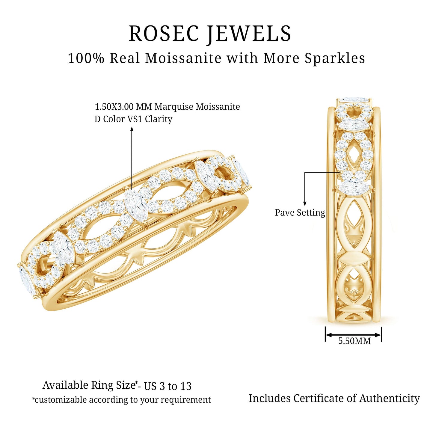 Certified Moissanite Infinity Wedding Band for Her