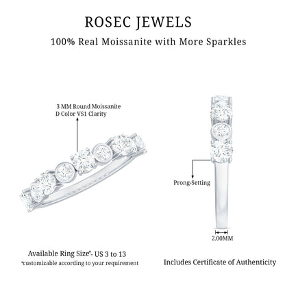 Certified Round Cut Moissanite Half Eternity Band Ring