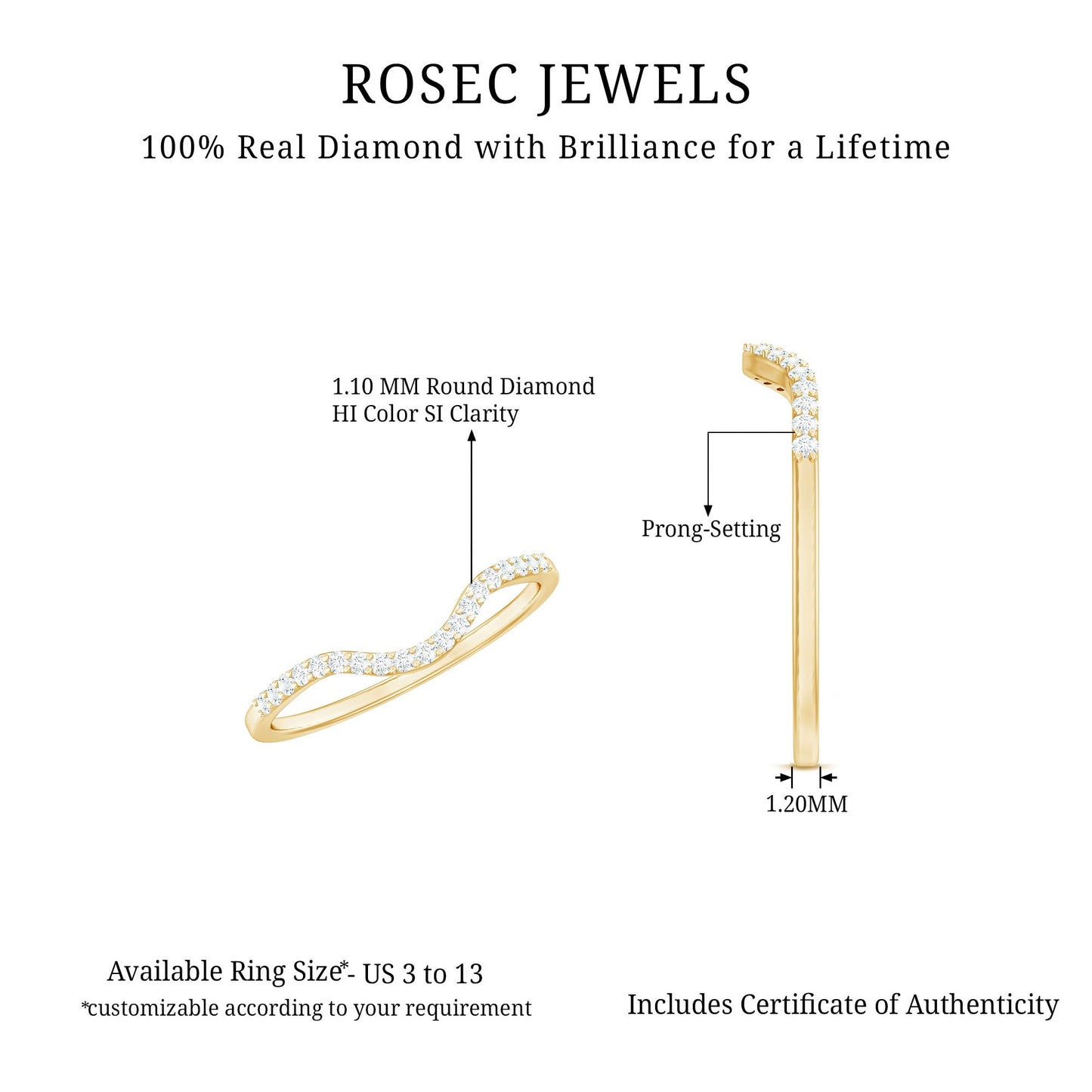 Real Diamond Curved Enhancer for Engagement Ring