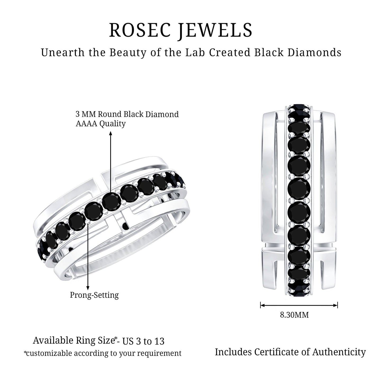 Certified Lab Created Black Diamond Wedding Band for Men