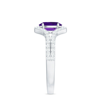 1 Carat Amethyst Oval Engagement Ring with Diamond Split Shank