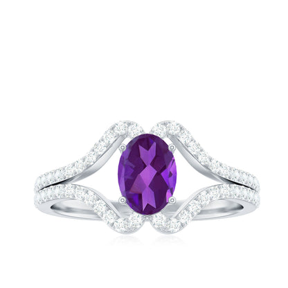 1 Carat Amethyst Oval Engagement Ring with Diamond Split Shank