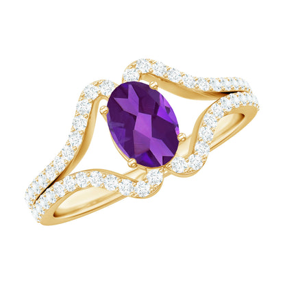 1 Carat Amethyst Oval Engagement Ring with Diamond Split Shank