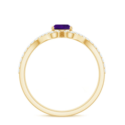 1 Carat Amethyst Oval Engagement Ring with Diamond Split Shank