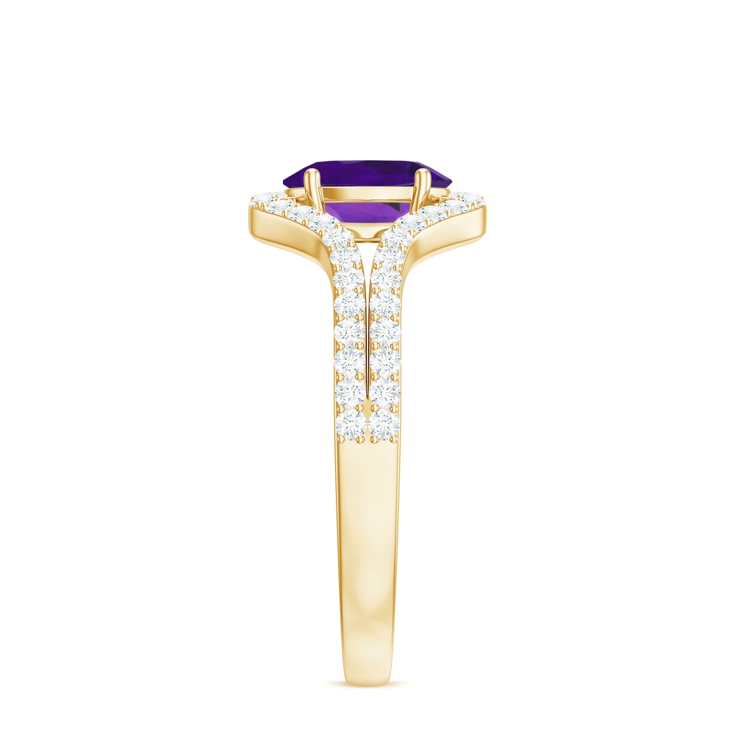 1 Carat Amethyst Oval Engagement Ring with Diamond Split Shank