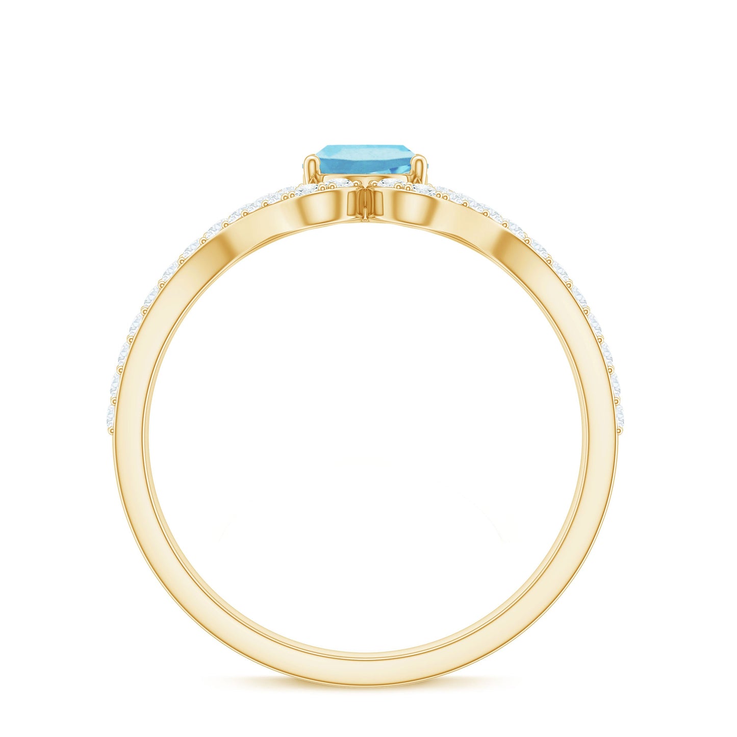 Designer Aquamarine Diamond Oval Engagement Ring with Split Shank