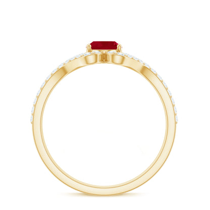 Natural 0.6 Carat Ruby Oval Engagement Ring with Diamond Split Shank