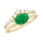 Natural Oval Emerald Diamond East West Engagement Ring and Wedding Band Set