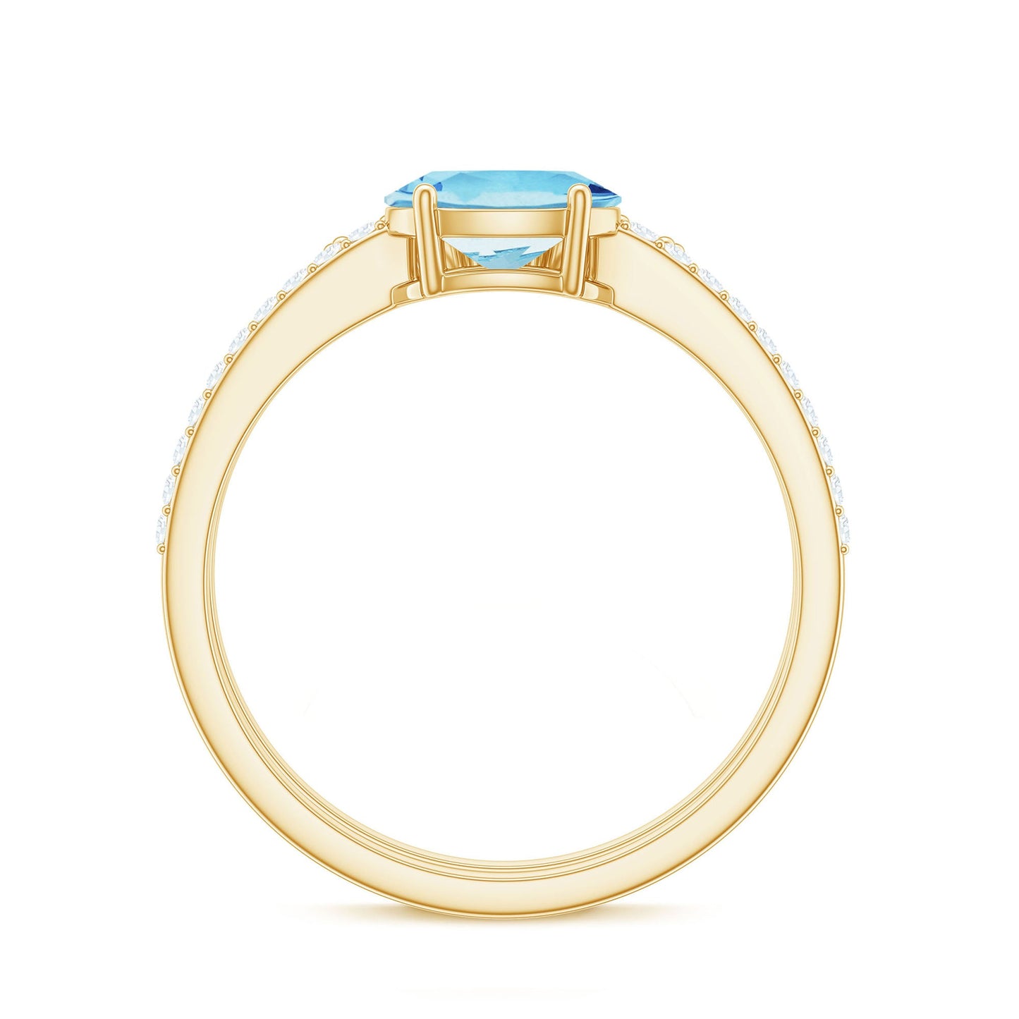 Real Oval Aquamarine Diamond East West Engagement Ring and Wedding Band Set