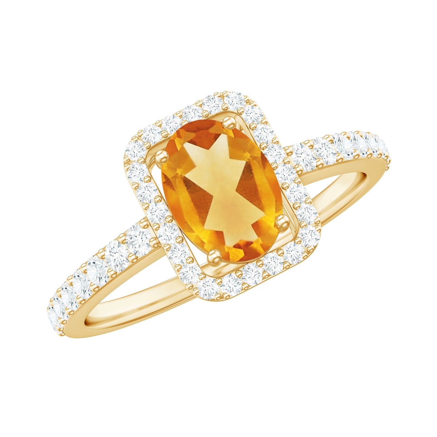 Real 1 Carat Citrine Oval Engagement Ring with Diamond Halo
